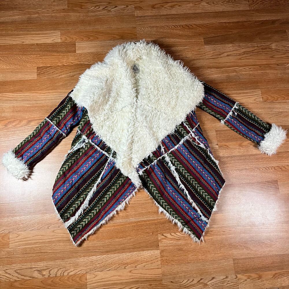 UNIF Multicolor Hippie Tribe Sherpa Chelsea Coat Women’s Sz S New With Tags